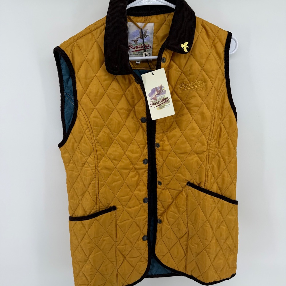 John Partridge Moorland Gilet Quilted Vest Sand Petrol Mustard Yellow Mens M NEW